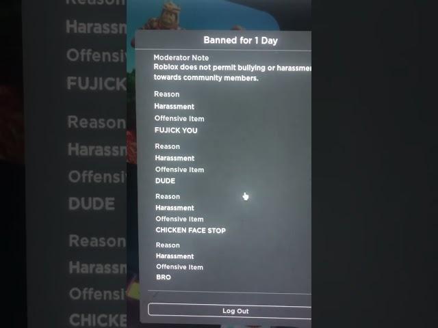 dumbest reason i got banned pn roblox (first word is reasonable)(chicken face was his user)