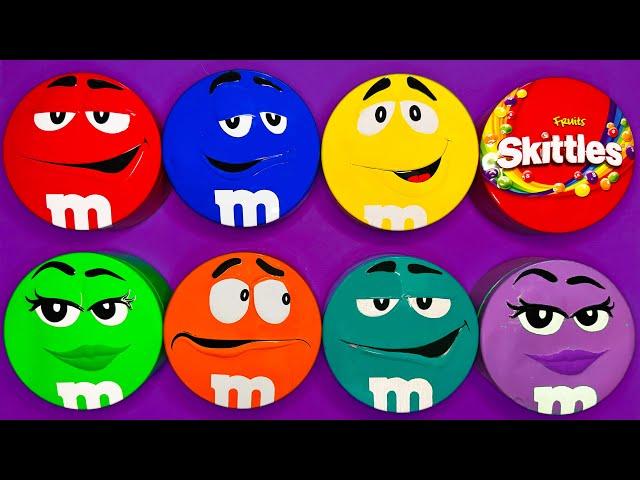 6 Minutes Satisfying with ASMR Unpacking 8 Glossy Tins Full of Vibrant Skittles & Yummy M&M'S Candy