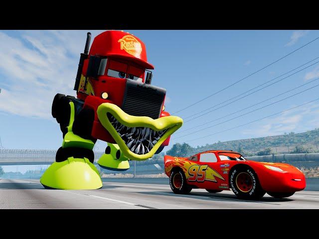 Epic escape from Lightning McQueen Spider Eater, Bus Eater,  Mack Eater |BeamNG.Drive Compilation