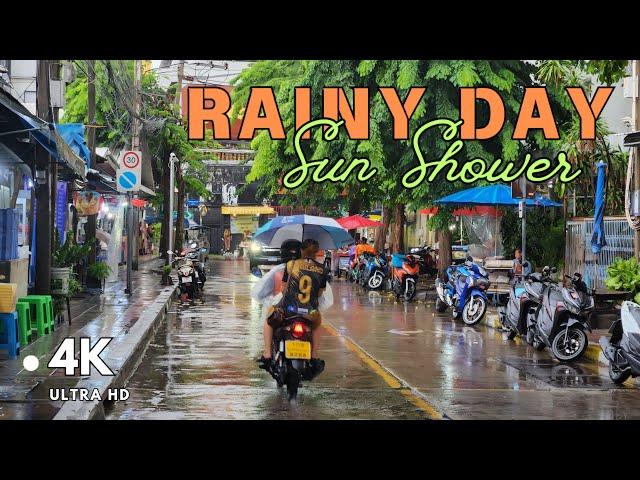 [4K UHD] Walking in The Sun Shower | Rainy Day Walk around University in Bangkok