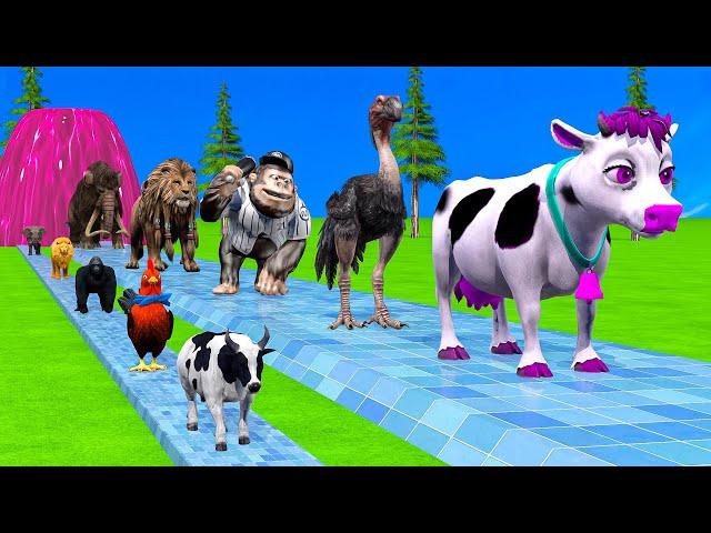 Paint & Animals Cow,Monkey,Ostrich,Lion,Elephant Fountain Crossing Transformation Animal Cartoon