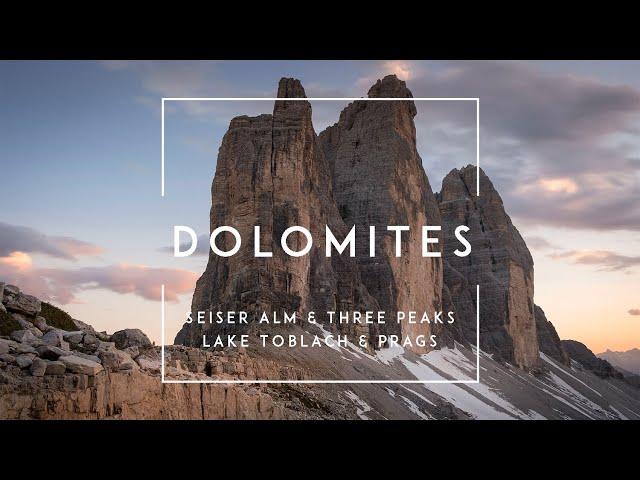 Italy Dolomites - Three Peaks, Seiser Alm, Toblacher Lake, Lake Prags - Time-lapse 4k