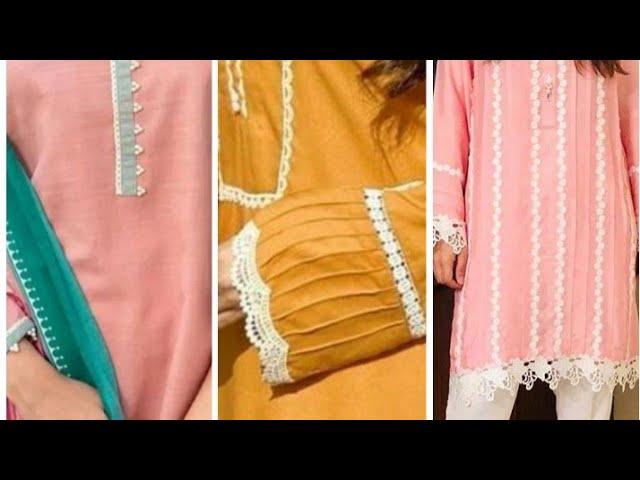 plain suits designing ideas with laces and pearls| plain suits designs for summer lawn dresses