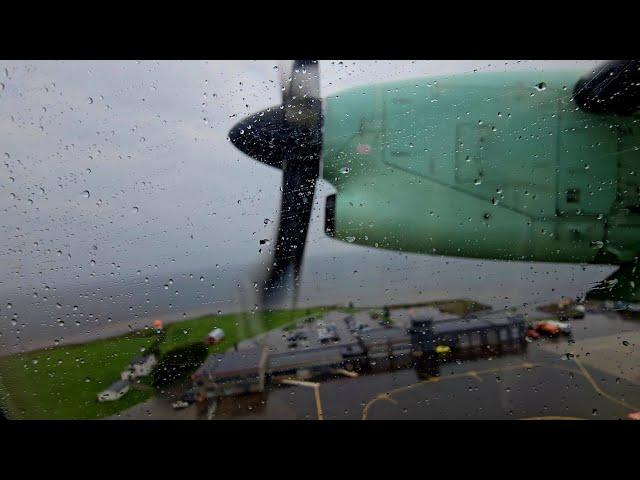 Rainy Takeoff - Widerøe Dash 8 -100 departure from Stokmarknes, Norway