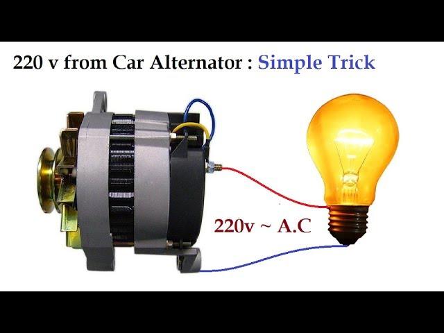 220v to 300v AC from 12v Car Alternator at Low RPM Amazing Idea !