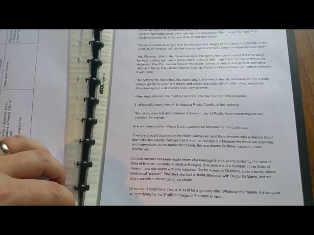 My GM folder and prep notes for Mage: The Sorcerer's Crusade (RPG storyteller prep)