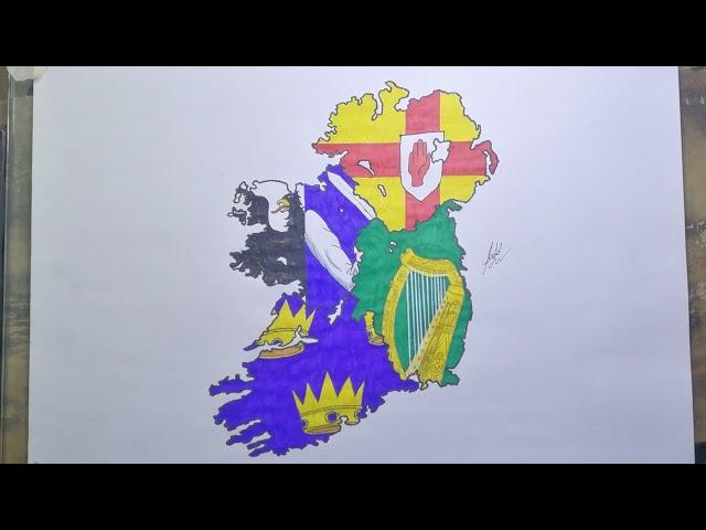 Drawing Ireland provinces flag map | Irish Provinces flag map | Léarscáil bratach Chúigí na hÉireann