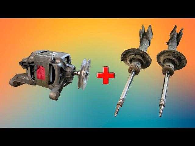 Creative idea using an old washing machine motor and car shock absorbers