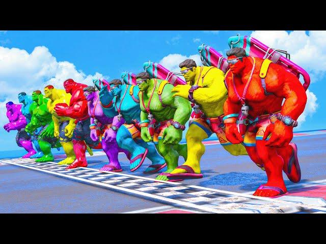 SpiderMan Challenge Team Hulk Colors Join in Running EVENT on Beach Challenge - GTA 5 Mods #1086