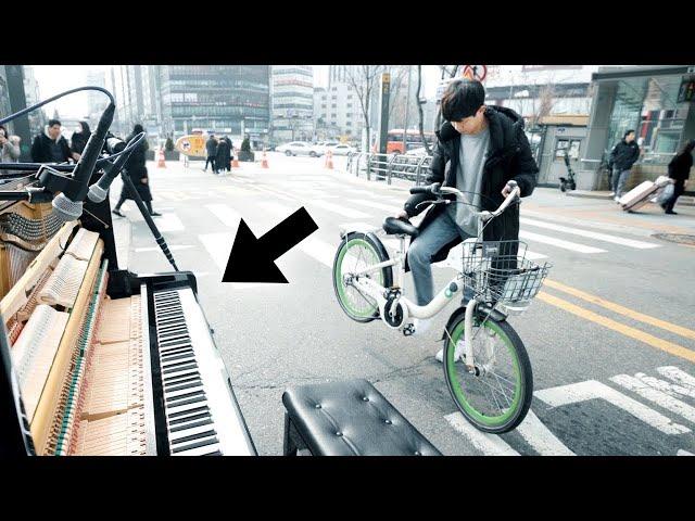 A Bike Boy Finds Street Piano, Suddenly Plays 'Can Can' So Fast