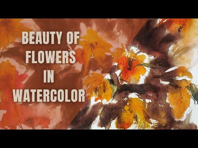 Loose watercolor painting from the flowers / Step by step art