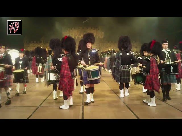 This is the sound of Scotland: massed bagpipes, drums and a castle