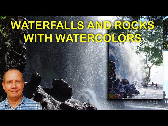 How to paint waterfalls and rocks with watercolors – simple watercolour techniques for water spray