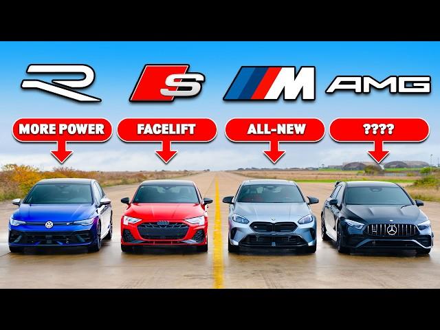 New VW Golf R v BMW M135 v Audi S3 v AMG A35: DRAG RACE