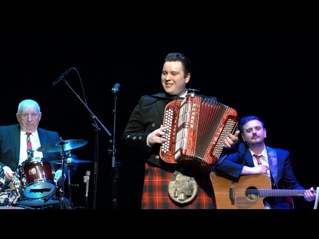 Flying fingers of Brandon McPhee playing The Bluebird Polka on button accordion in Aberdeen 2024