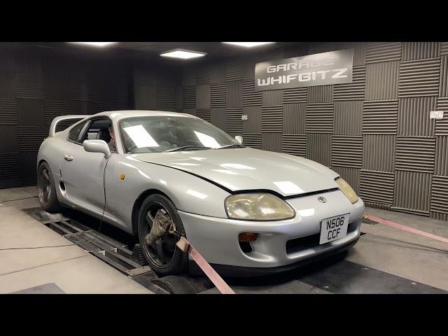 Toyota Supra twin turbo auto dyno power run on the Whifbitz dyno!