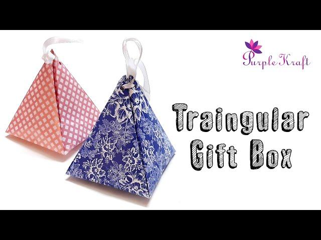 How to make triangular gift box | DIY easy pyramid gift box | Paper craft | Purple Kraft