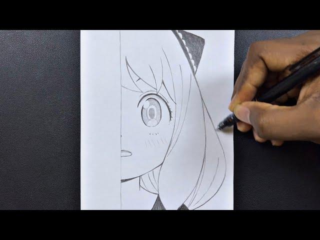 Anime sketch | how to draw Anya Forger half face step-by-step