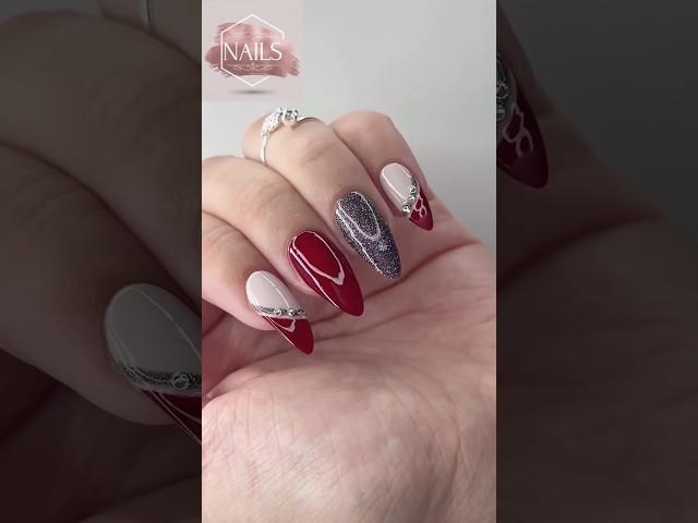  Elegant Red & Glitter Nails with Rhinestones | Glam Nail Art Design #shorts #nailarttutorial