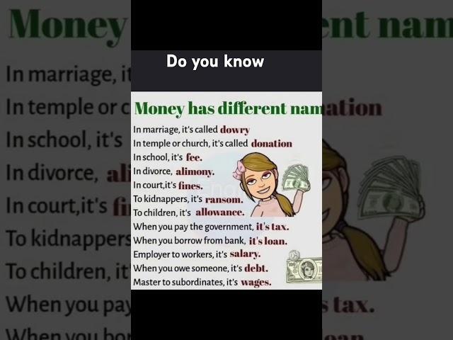 Comment other names for money...#learnology#motivation#learningoftheday ..