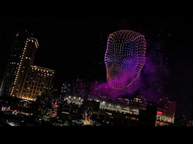 Drone Show and fireworks, San Diego Comic-Con, Deadpool & Wolverine | FULL SHOW, aerial view