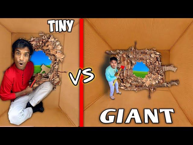 Tiny vs Giant 100 Layers Cardboard Box Challenge  *TRAPPED INSIDE CHALLENGE*