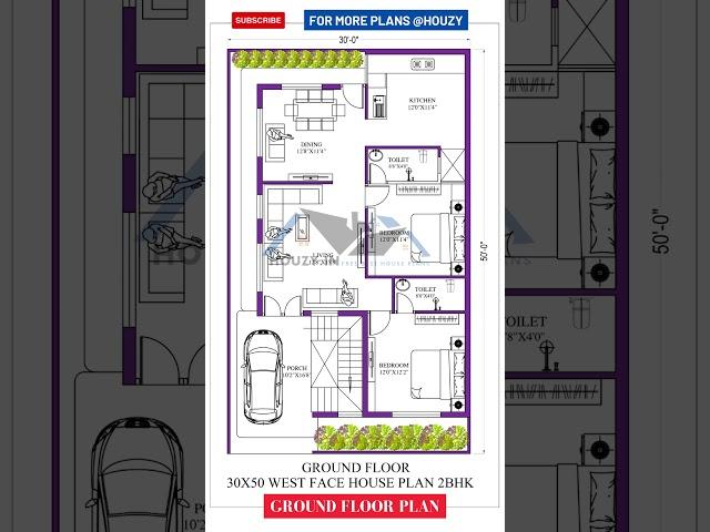 30x50 west facing house plan 2bhk #houzy #westfacinghouse #home #vastuforhome #30x50houseplan #30x50