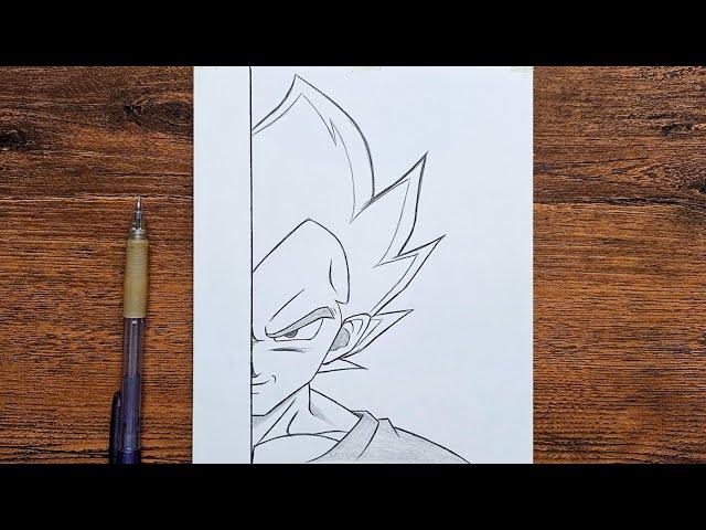 Easy anime half face drawing | How to draw Vegeta step by step | easy tutorial