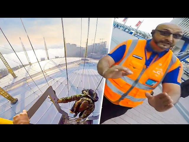 INSANE SECURITY ESCAPE!! O2 ARENA SUNRISE CLIMB