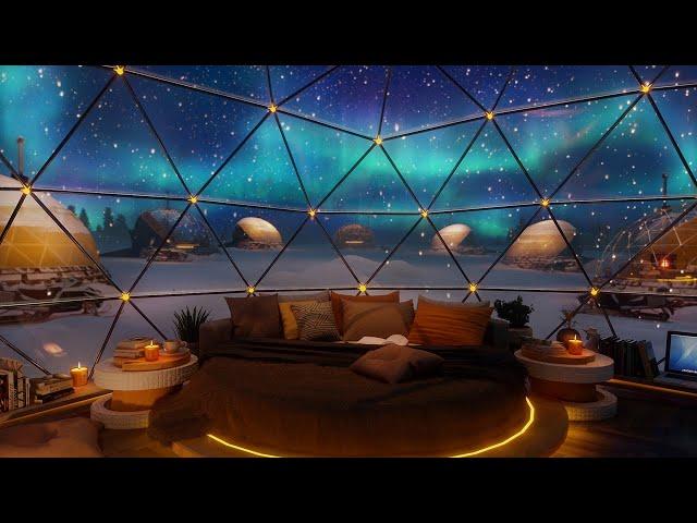 North Pole Hotel Ambience |4K ️ Inside Your Cozy Glass Igloo | Fireplace, Arctic Wind & Snow Sounds