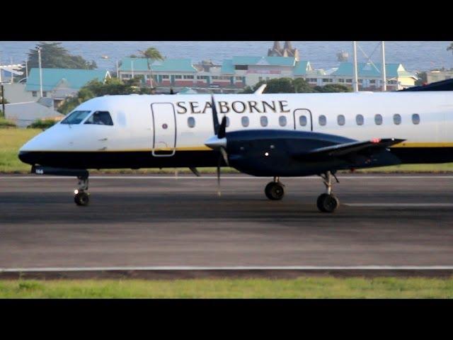 Seaborne Airlines Saab 340 in action @ St Kitts (HD 1080P)