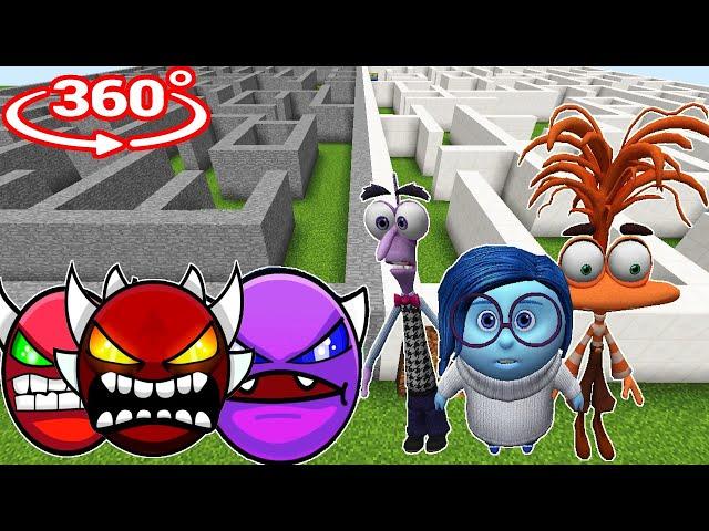 GEOMETRY DASH MAZE vs INSIDE OUT 2 MAZE in Minecraft 360!