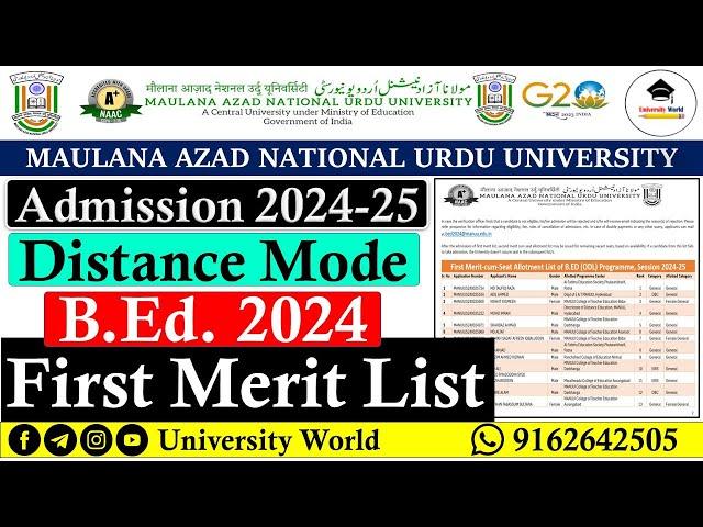 Manuu B.Ed Distance First Selected Merit List 2024 @UniversityWorld