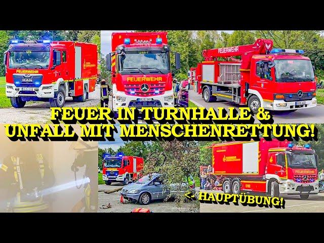 [TURNHALLE IN FLAMMEN & BAUM KRACHT AUF AUTO] - EINSATZFAHRTEN | GROSSÜBUNG FEUERWEHR & DRK & DLRG -