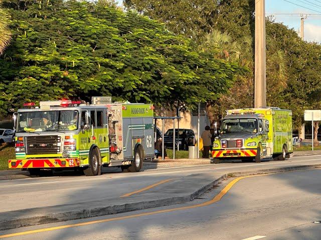 MDFR E62 on scene. Rescue (R23) arriving and transporting from Miami-Dade Public library