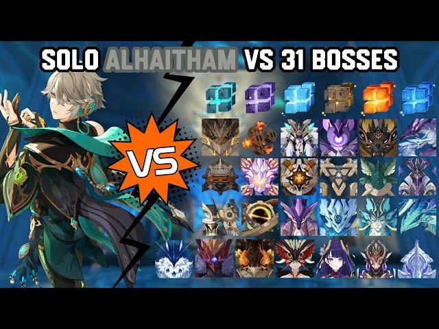 Solo C0R1 Alhaitham vs 31 Bosses Without Food Buff | Genshin Impact