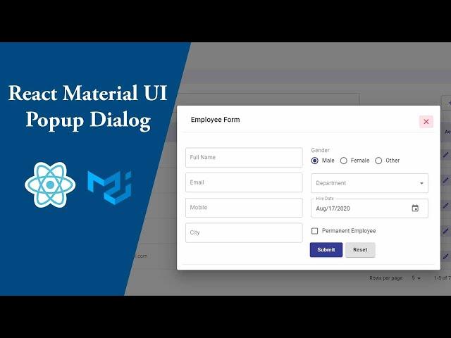 React Material UI Popup Dialog
