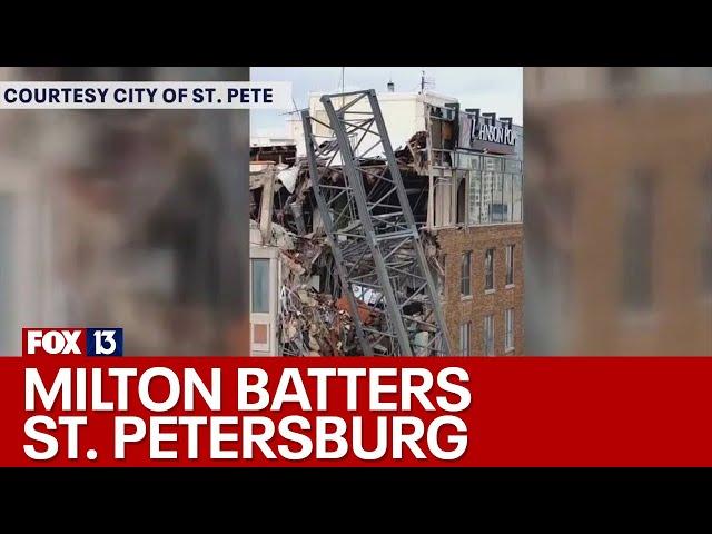 Crane collapses in St. Pete during Hurricane Milton; roof ripped off at Tropicana Field