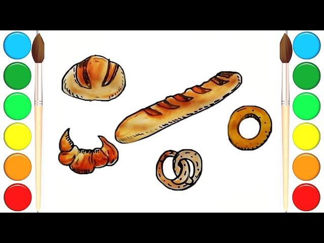 Как нарисовать ВЫПЕЧКУ / Рисуем хлеб, круассан, крендель / How to draw a BAKING