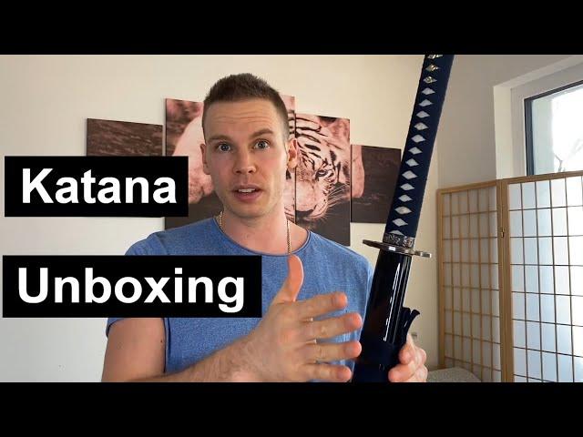 Blaues Katana.Kaufen Takeda Shingen 1045 Carbonstahl Unboxing Turbo Torben review