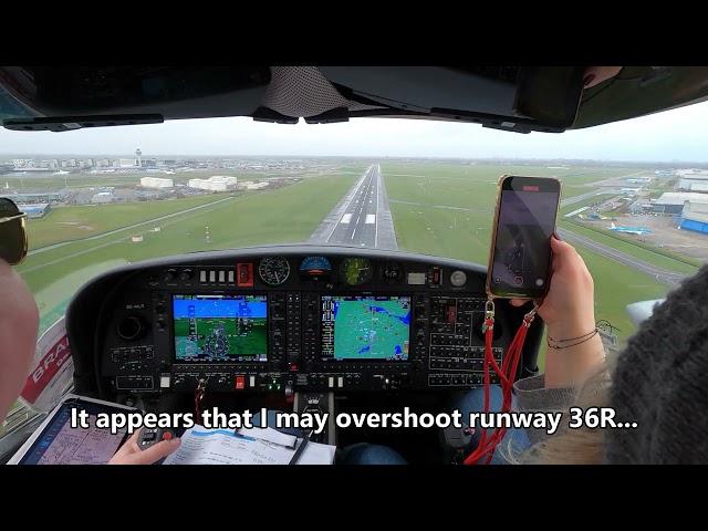 SE-MLR, DA42-VI Approach to R36R at EHAM, Schiphol Airport Amsterdam with gusting winds from north