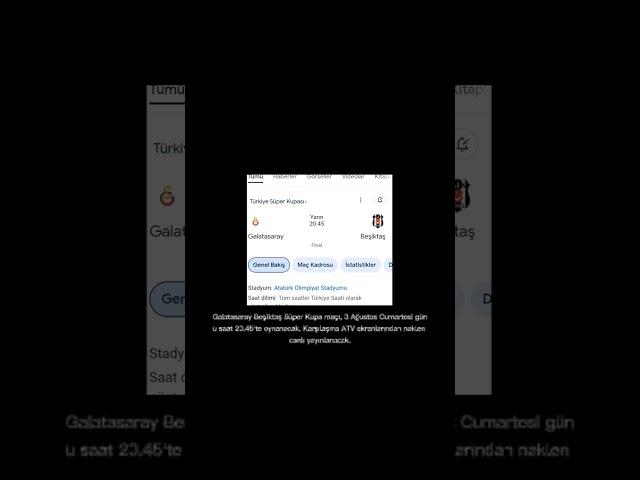 GALATASARAY - BEŞİKTAŞ MAÇI NE ZAMAN, SAAT KAÇTA, HANGİ KANALDA?Galatasaray-Beşiktaş Süper Kupa maç