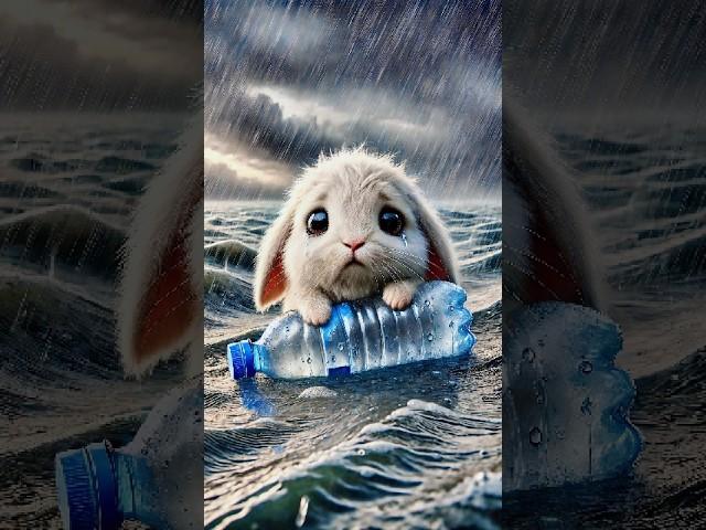 A little rabbit floating in the middle of a heavy rainstorm #RabbitRescue #CuteAnimals #AnimalRescue