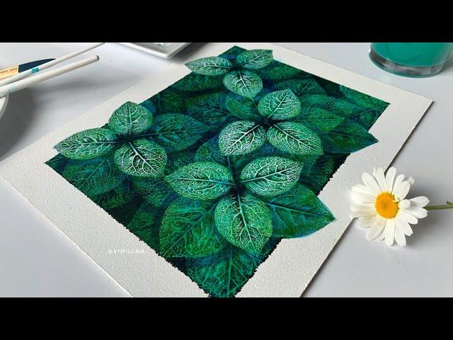 Depth Green Leaves painting process / Summer landscape painting / Leaf painting process / Botanical