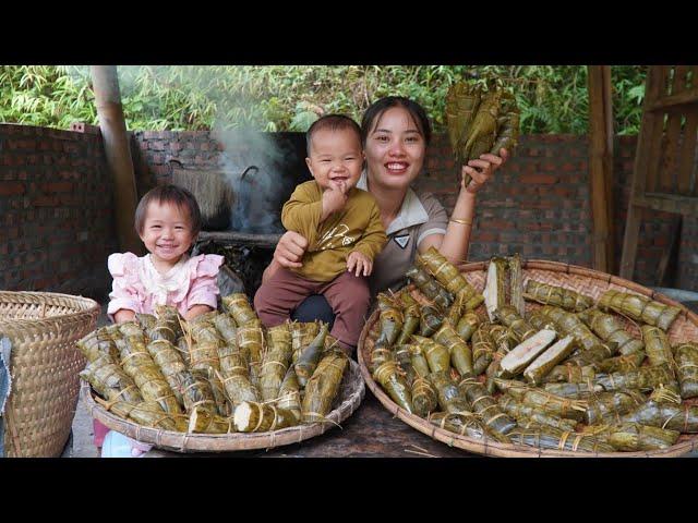 How to make traditional banh chung with your children - bring it to the district market to sell