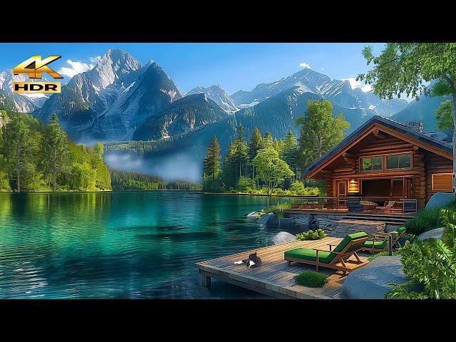 Sweet Nature Sounds | Relaxing Lakeside and Mountain View 4K | Stop Thinking and Reduce Stress