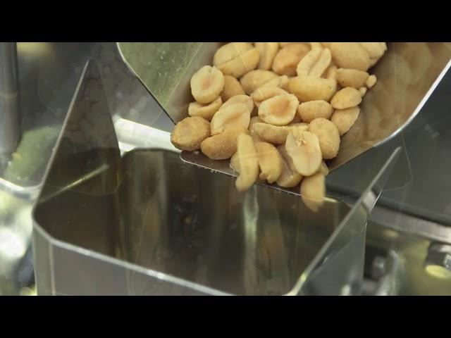 Nuts/Nüsse, on a tray line, Multihead Weigher/Mehrkopfwaage, Yamato Scale