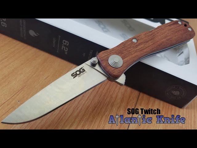 SOG TWITCH II LOCKBACK A/O SATIN FOLDING DROP PT WOOD HANDLE KNIFE TWI17BX