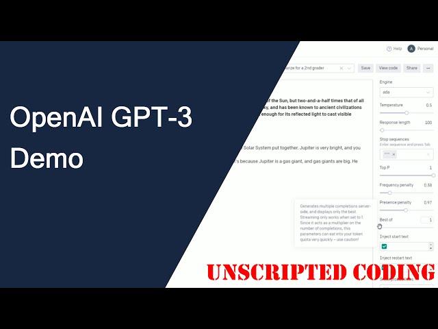 OpenAI GPT-3 demonstration: testing out the playground | Unscripted Coding