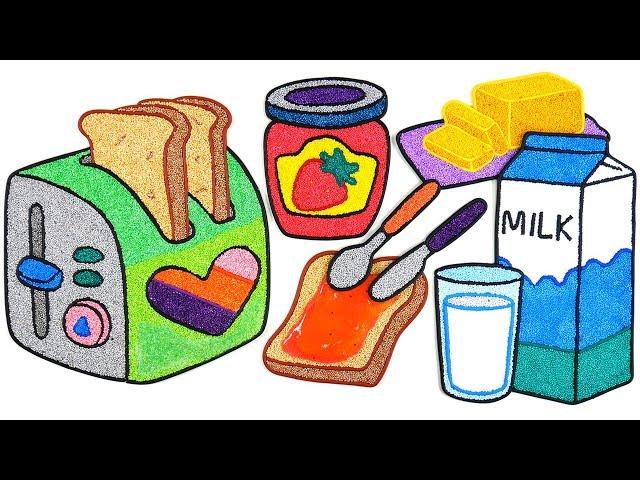 Coloring Toaster with Foam clay for family |bread, strawberry jam, milk, butter | satisfying Videos